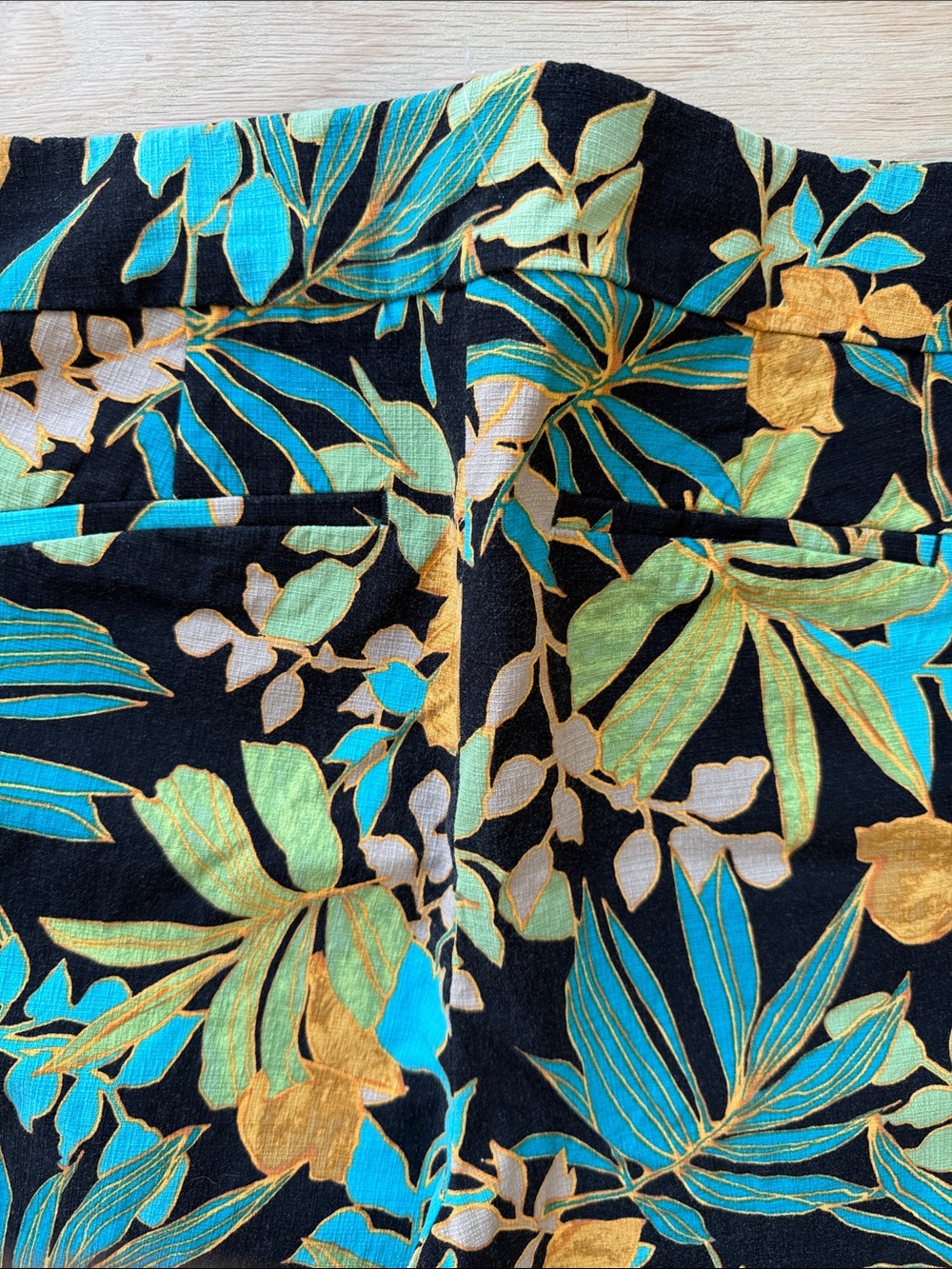 Chico's Black Pants with Teal, Green & Gold Botanical Print - Picture 8 of 9